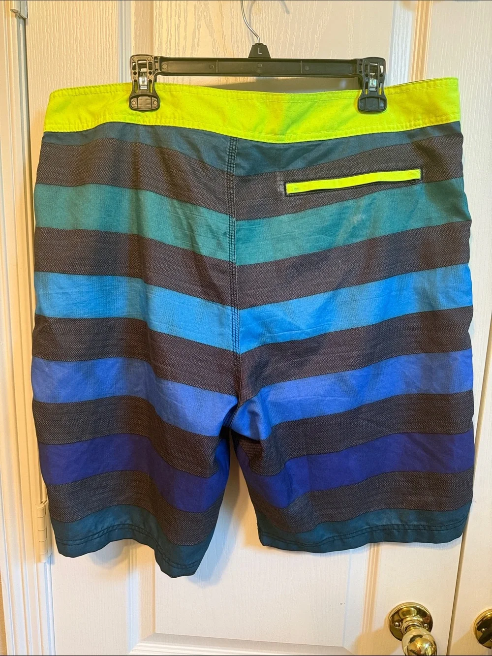 Hurley Blue, Teal & Neon Yellow Striped Board Shorts